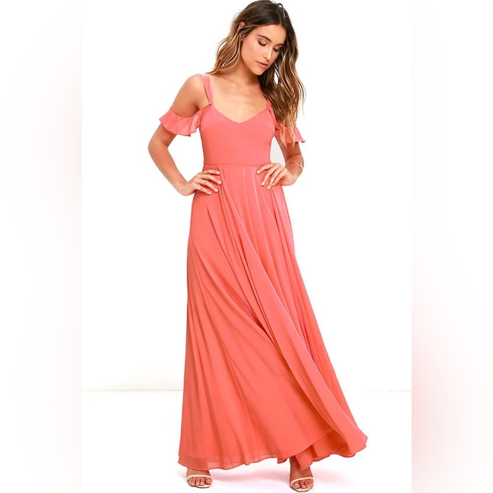 Lulu's Coral Cold-Shoulder Maxi Dress